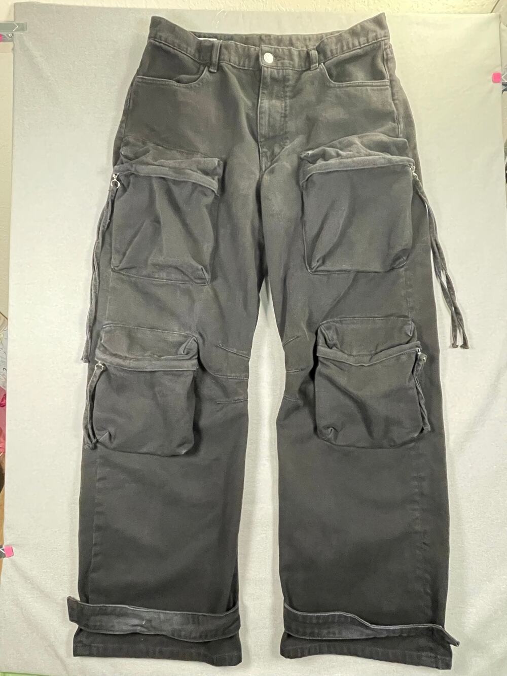 Zara Washed Black Utility Cargo Jeans Multi-Pocket Men's Size 34
